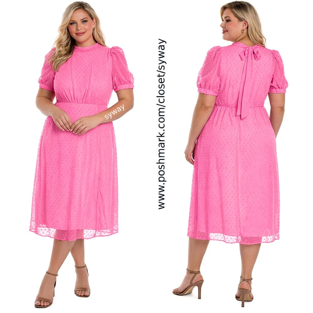 Julia Jordan Swiss Dot Midi Dress in Neon Pink